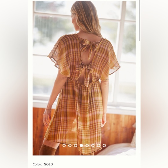 NWT Anthropologie Mixed Gauze Plaid Mini Dress - Gold/Orange - size XXS - Picture 3 of 6